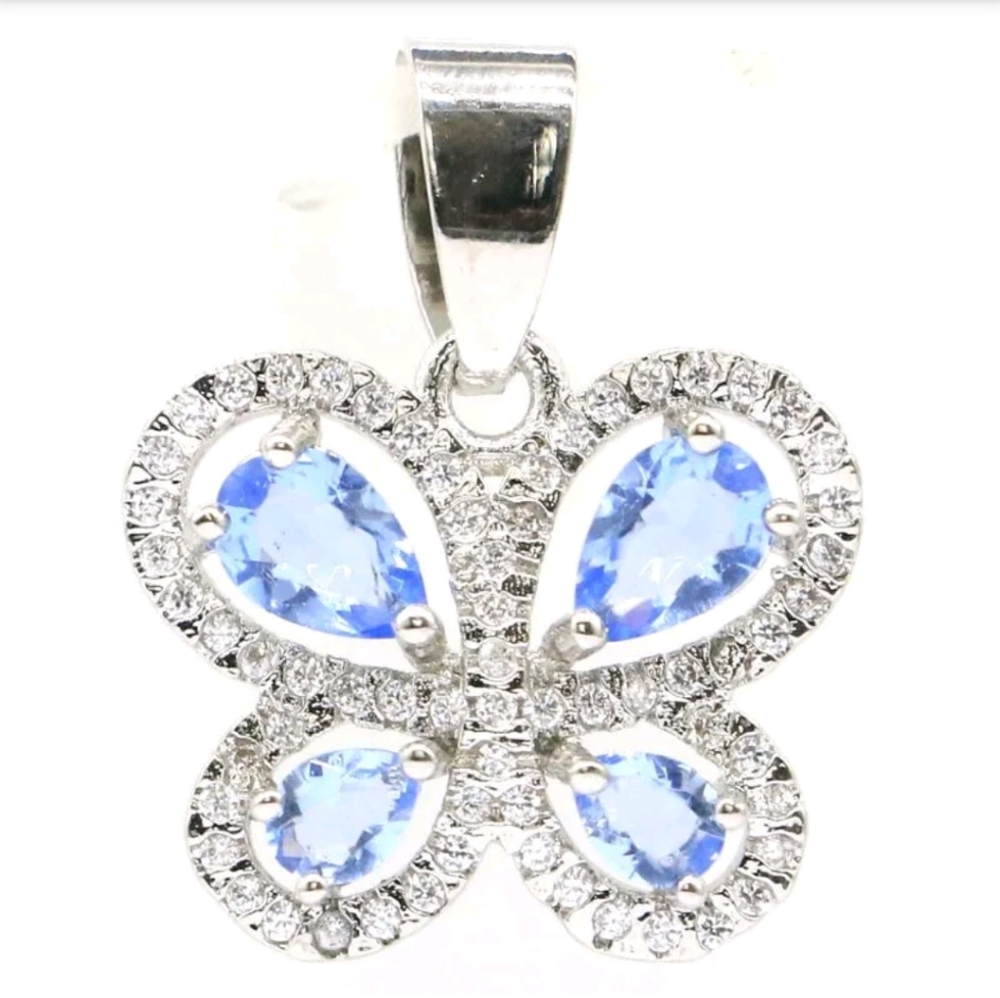 New violet blue tanzanite cz sterling silver butterfly pendant